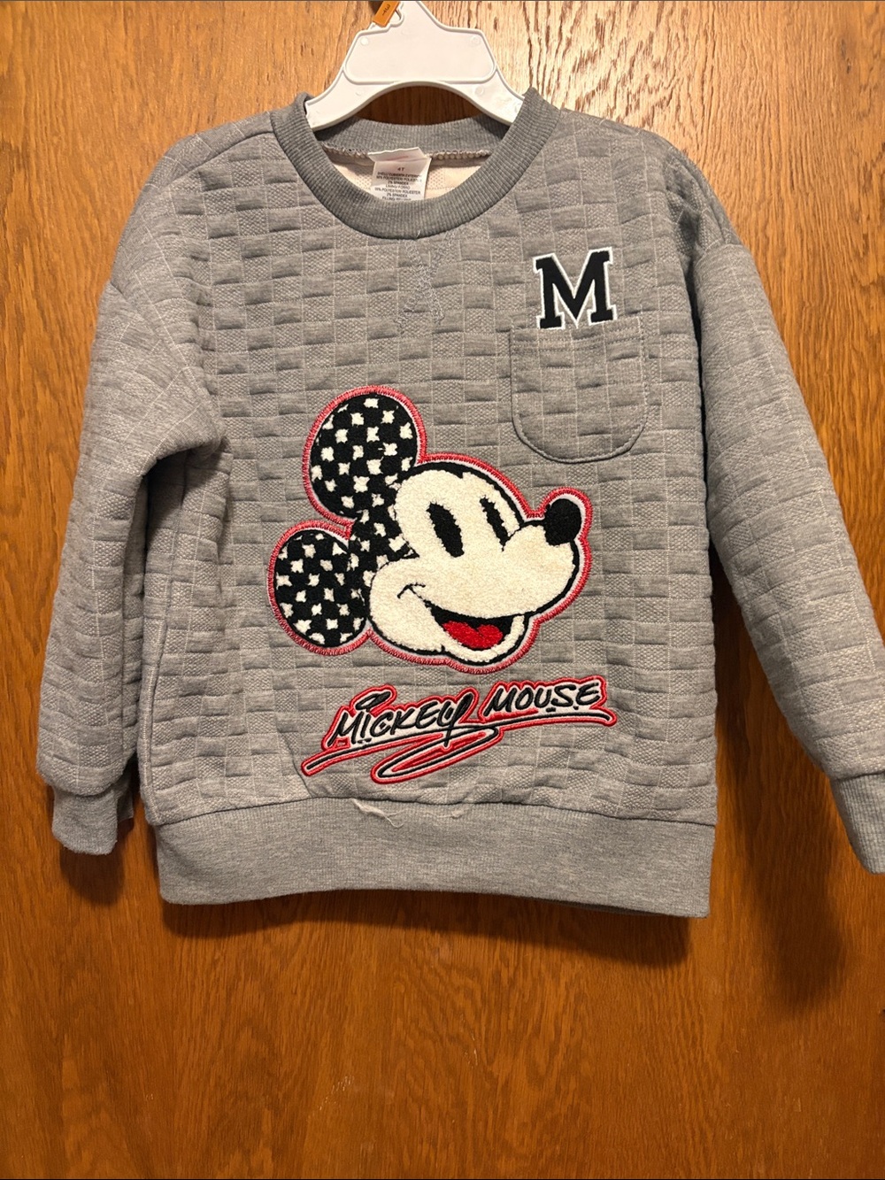 Disney Gray Mickey Mouse Quilted Sweatshirt with Red Accents size 4T